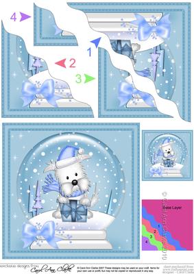 Xmas Westie Dog's Present Snowglobe Wavy Corner Stacker