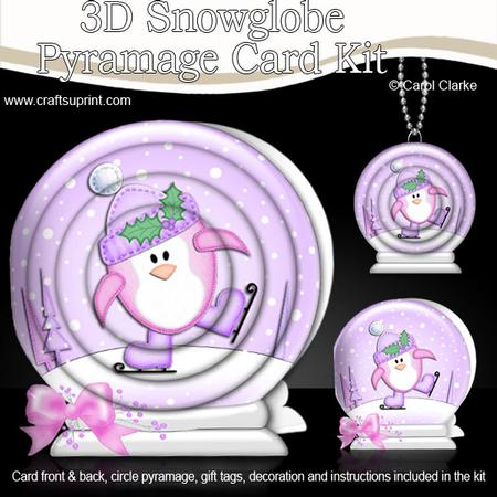 3D Xmas Skating Penguin Snowglobe Circle Pyramage Card