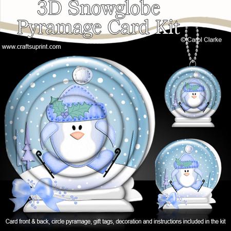 3D Xmas Skating Penguin Snowglobe Circle Pyramage Card