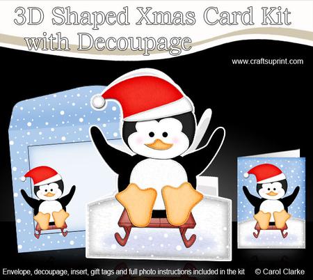 3D Xmas Sledging Penguin Shaped Card with Decoupage