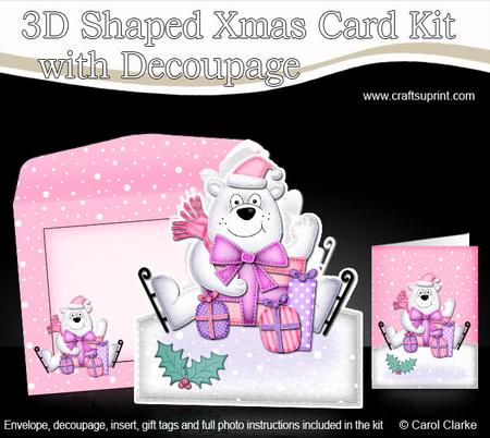 3D Xmas Polar Bears Presents Shaped Card with Decoupage