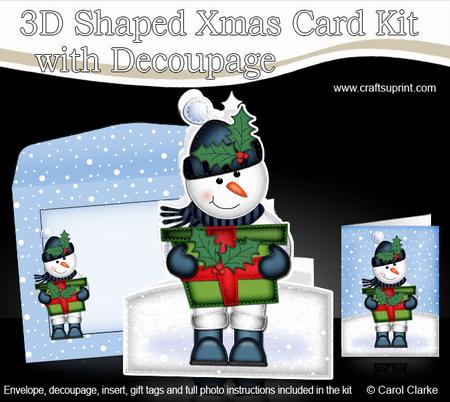 3D Xmas Snowman's Present Shaped Card with Decoupage