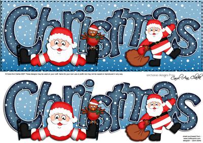 Large Dl Xmas Christmas with Santa Quick Card 3D Decoupage