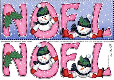 Large Dl Xmas Noel with Snowmen Quick Card with 3D Decoupage
