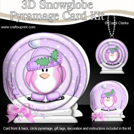 3D Xmas Skating Penguin Snowglobe Circle Pyramage Card