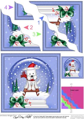 Xmas Sledging Westie Dog Snowglobe Wavy Corner Stacker