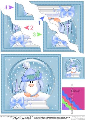 Xmas Cute Penguin Snowglobe Wavy Corner Stacker