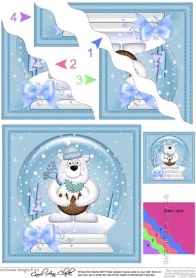Xmas Polar Bear's Xmas Pudding Snowglobe Wavy Corner Stacker