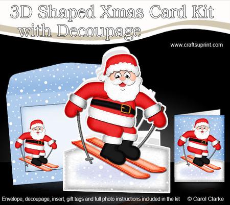 3D Xmas Skiing Santa Shaped Card with Decoupage