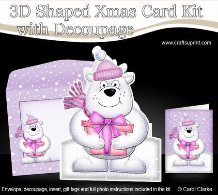 3D Xmas Ben Polar Bear's Present Shaped Card with Decoupage