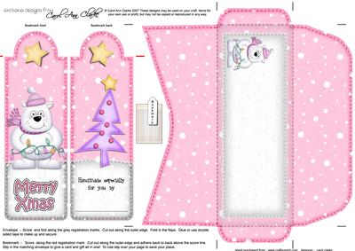Xmas Polar Bear's Xmas Lights Bookmark Card N Envelope