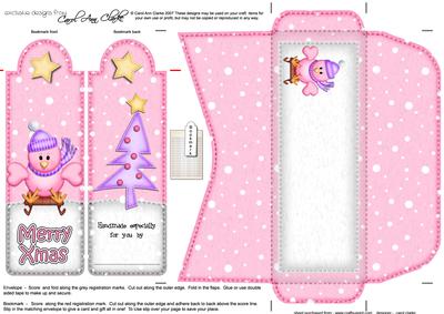 Xmas Sledging Little Birdie Bookmark Card N Envelope