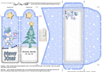 Xmas Skating Snowman Bookmark Card N Envelope