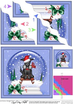 Xmas Sledging Scottie Dog Snowglobe Wavy Corner Stacker