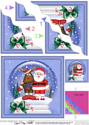 Xmas Santa & Rudolph Snowglobe Wavy Corner Stacker