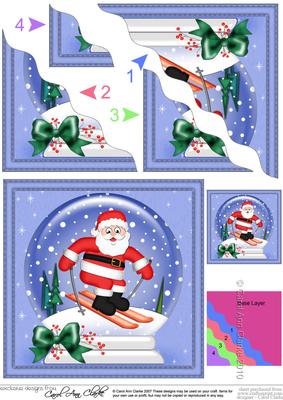 Xmas Skiing Santa Snowglobe Wavy Corner Stacker
