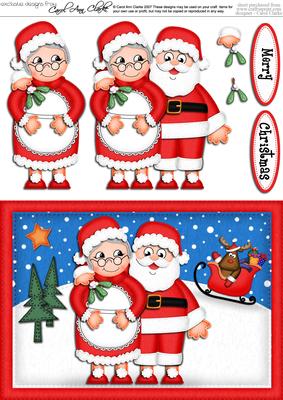 A5 Xmas Mr & Mrs Claus Quick Card N 3D Decoupage