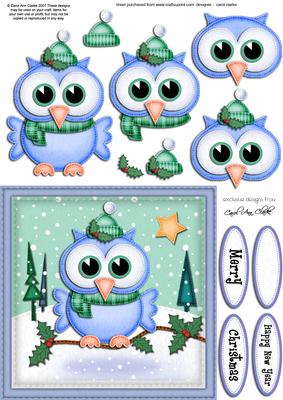 Xmas Little Hoot Owl Quick Card N 3D Decoupage