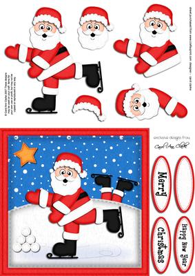 Xmas Skating Santa Quick Card N 3D Decoupage
