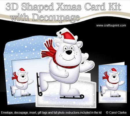 3D Xmas Skating Polar Bear Shaped Card with Decoupage