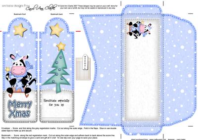 Xmas Sledging Milly Moo Cow Bookmark Card N Envelope