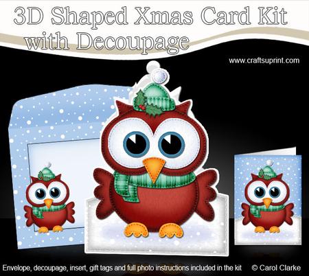 3D Xmas Little Hoot Shaped Card with Decoupage