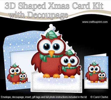 3D Xmas Hoot & Little Hoot Shaped Card with Decoupage