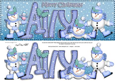 Xmas Large Dl Ally Quick Card with Snowmen N 3D Decoupage