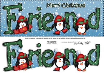 Large Dl Xmas Friend with Penguins Quick Card 3D Decoupage