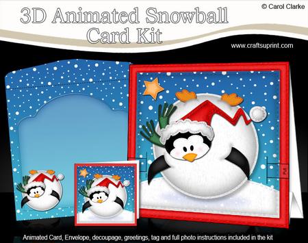 3D Oops Penguin Animated Moveable Snowball Card Kit
