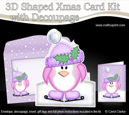 3D Xmas Skating Penguin Shaped Card with Decoupage