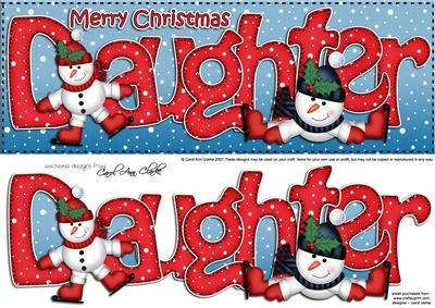 Large Dl Xmas Daughter with Snowmen Quick Card 3D Decoupage