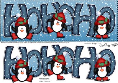 Large Dl Xmas Hohoho Penguins Quick Card with 3D Decoupage