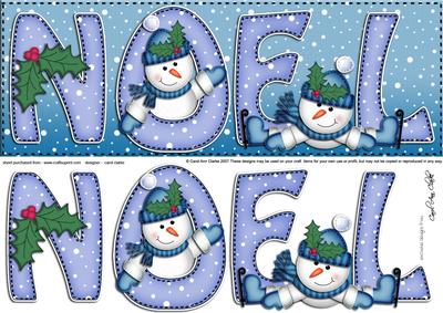 Large Dl Xmas Noel with Snowmen Quick Card with 3D Decoupage