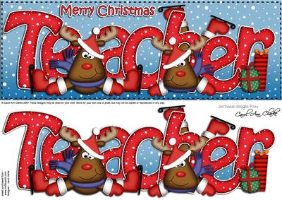 Large Dl Xmas Teacher with Rudolph Quick Card N Decoupage