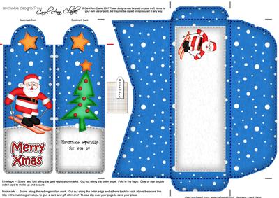 Xmas Skiing Santa Bookmark Card N Envelope