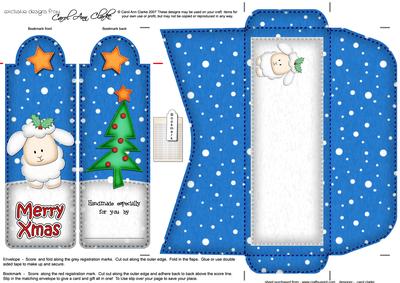 Xmas Little Lamb Present Bookmark Card N Envelope