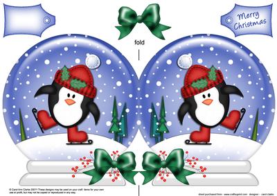 Xmas Skating Penguin Snow Globe Shaped Card