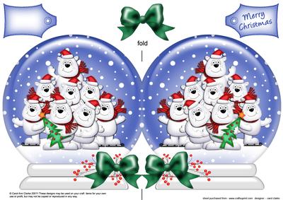Xmas Polar Bears Snow Globe Shaped Card