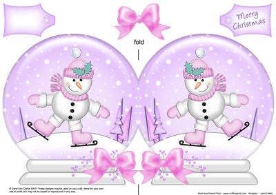 Xmas Skating Snowman Snow Globe Shaped Card