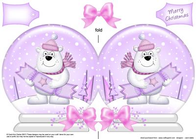 Xmas Ben Polar Bear's Cracker Snow Globe Shaped Card