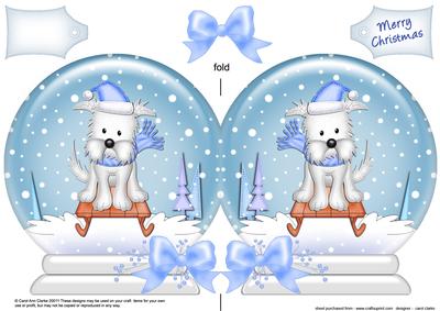 Xmas Sledging Westie Dog Snow Globe Shaped Card