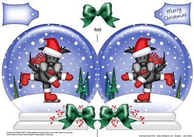 Xmas Skating Scottie Dog Snow Globe Shaped Card