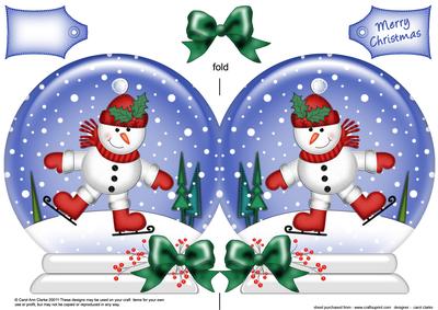 Xmas Skating Snowman Snow Globe Shaped Card