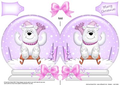 Xmas Sledging Polar Bear Snow Globe Shaped Card