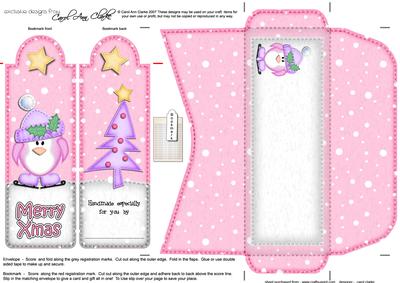 Xmas Skating Penguin Bookmark Card N Envelope