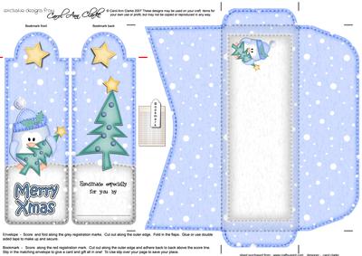 Xmas Penguin's Xmas Tree Bookmark Card N Envelope
