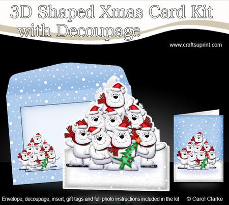 3D Xmas Polar Bears Shaped Card with Decoupage