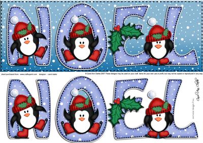 Large Dl Xmas Noel with Penguins Quick Card N 3D Decoupage