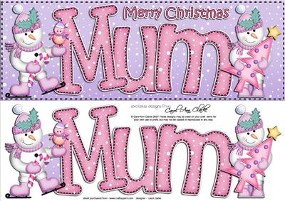 Large Dl Xmas Mum with Snowmen Quick Card 3D Decoupage